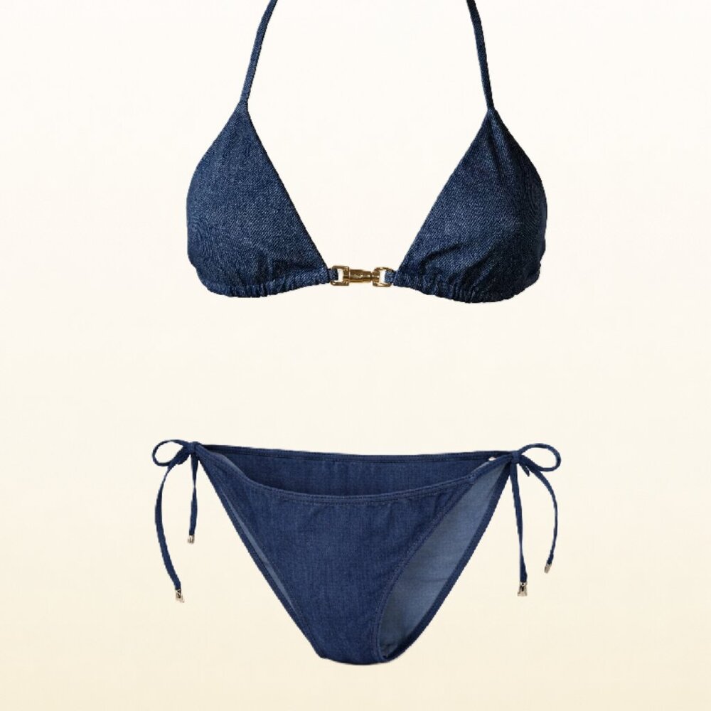 NEW, Gucci Stretch Denim Jackie Piston Lock Bikini - Picture 2 of 16